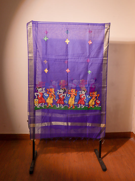 Pattachitra Handpainted Dupatta – Royal Blue