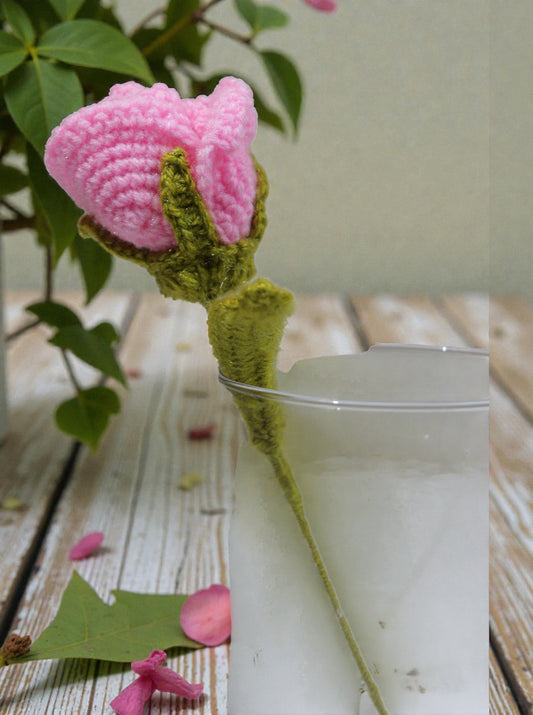 Handmade Crochet Pink Rose – Per Piece