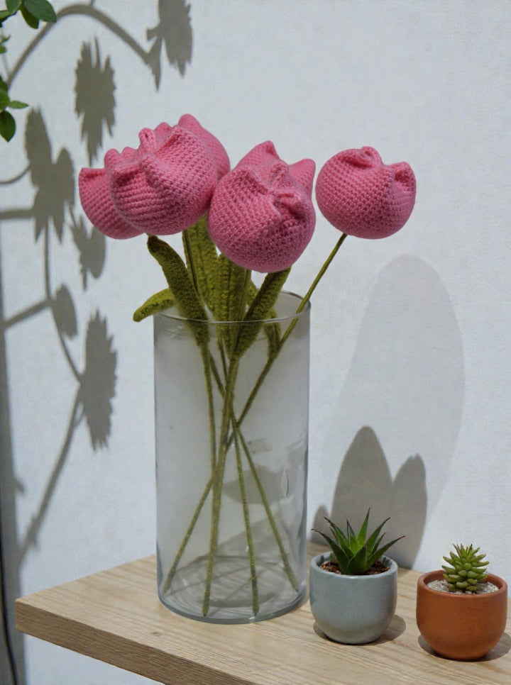 Handmade Crochet Pink Tulip – Per Pcs