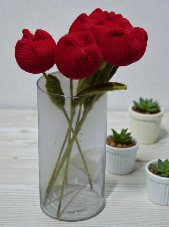 Handmade Crochet Red Tulip – Per Piece