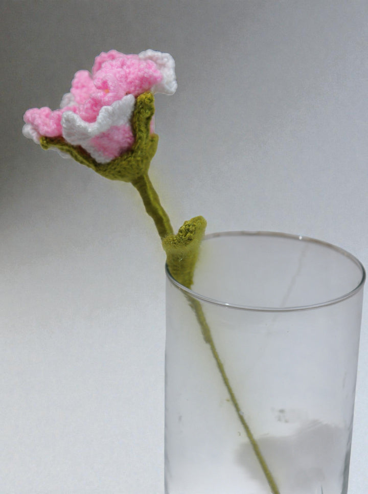 Handmade Crochet Hibiscus – Pink & White (Per Stem)