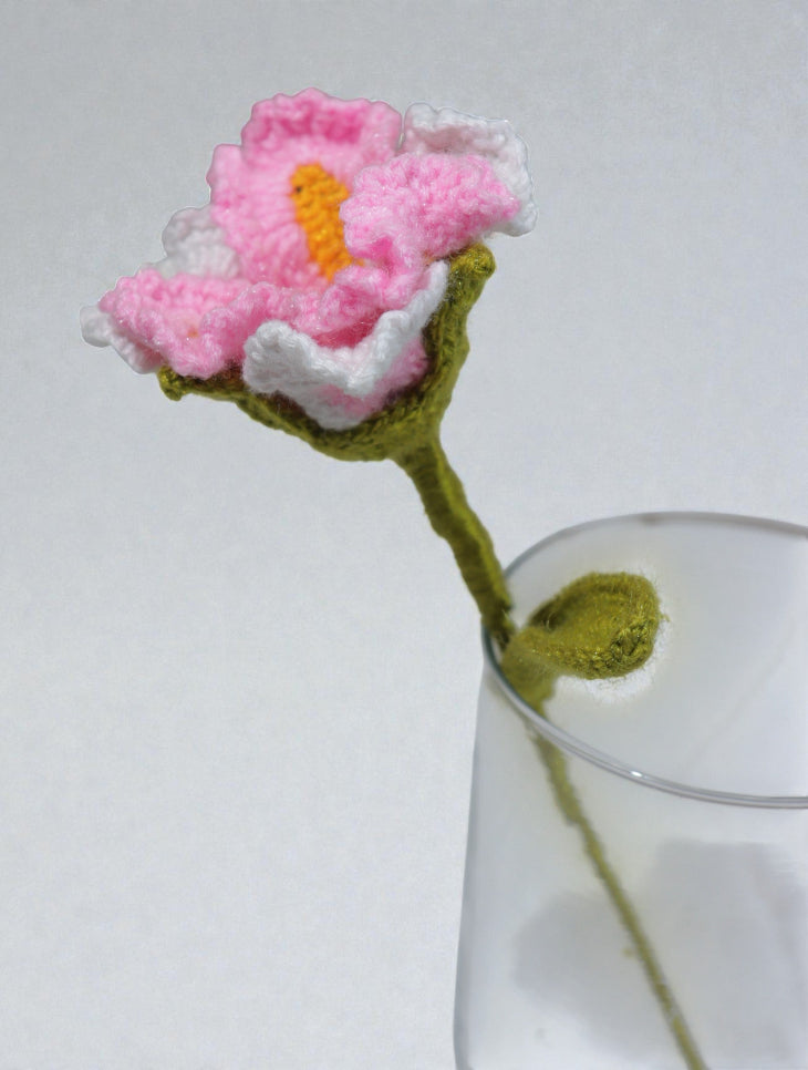 Handmade Crochet Hibiscus – Pink & White (Per Stem)