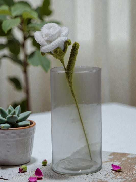 Handmade Crochet White Rose – Per Piece