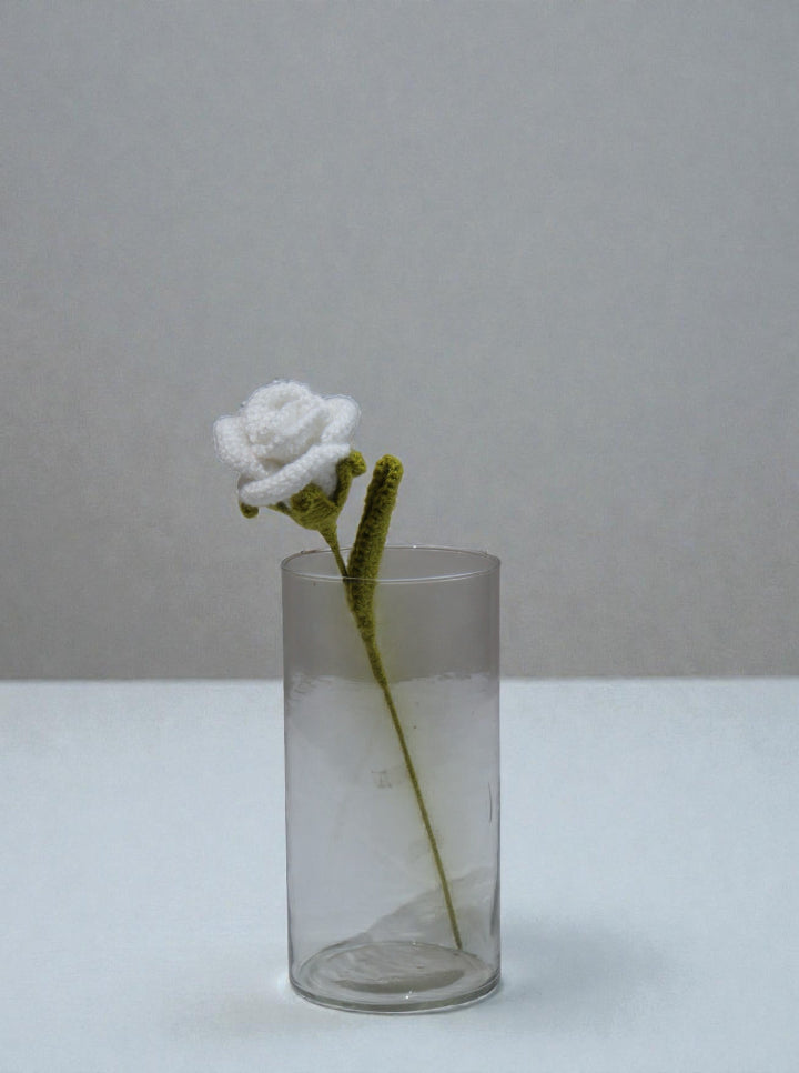 Handmade Crochet White Rose – Per Piece