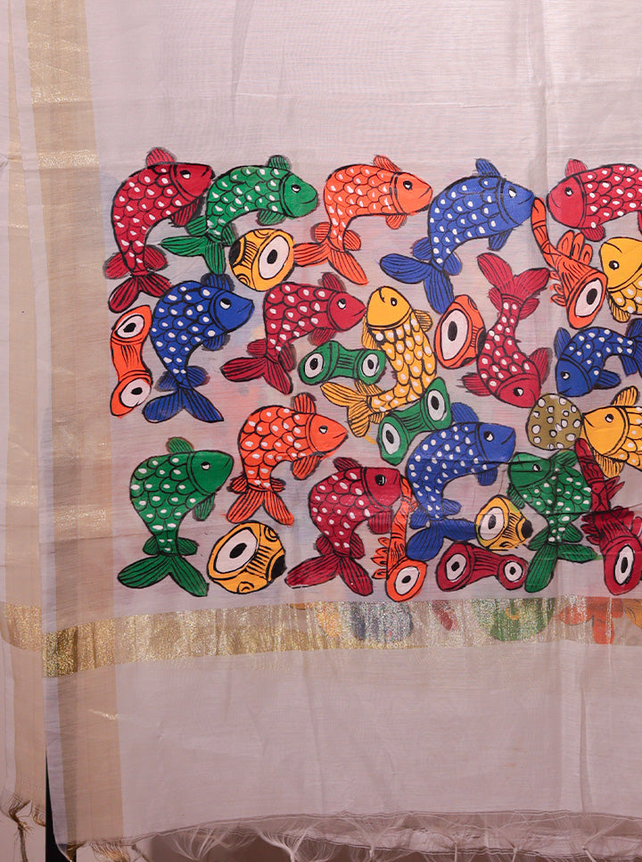 Handmade Pattachitra Dupatta (White)