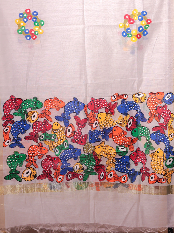 Handmade Pattachitra Dupatta (White)
