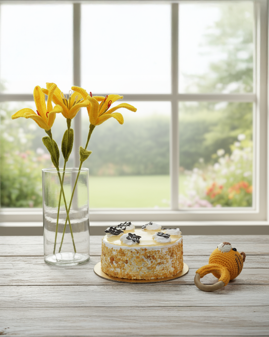 Handmade Crochet Flower Bouquet & Tiger Rattle