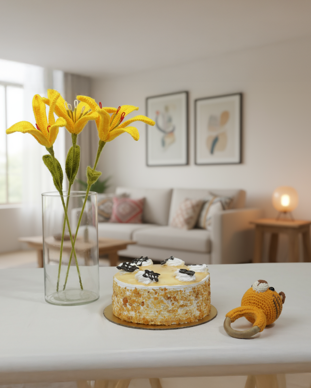 Handmade Crochet Flower Bouquet & Tiger Rattle